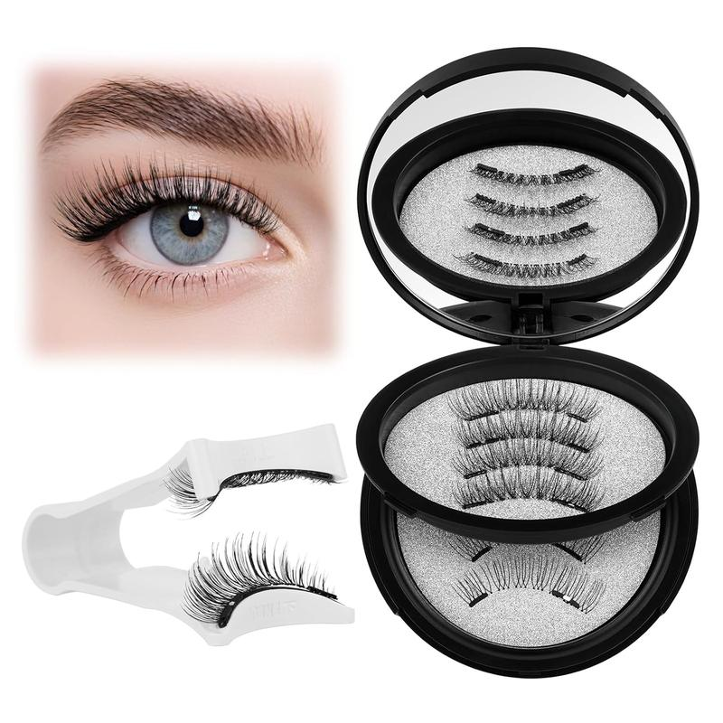 Reusable Magnetic Eyelashes 4 Pairs - Natural Look Kit with Applicator, Easy to Wear & Remove All-Day Comfort Cat Makeup