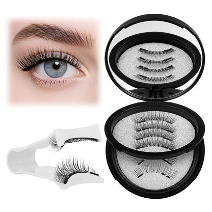 Reusable Magnetic Eyelashes 4 Pairs - Natural Look Kit with Applicator, Easy to Wear & Remove All-Day Comfort Cat Makeup