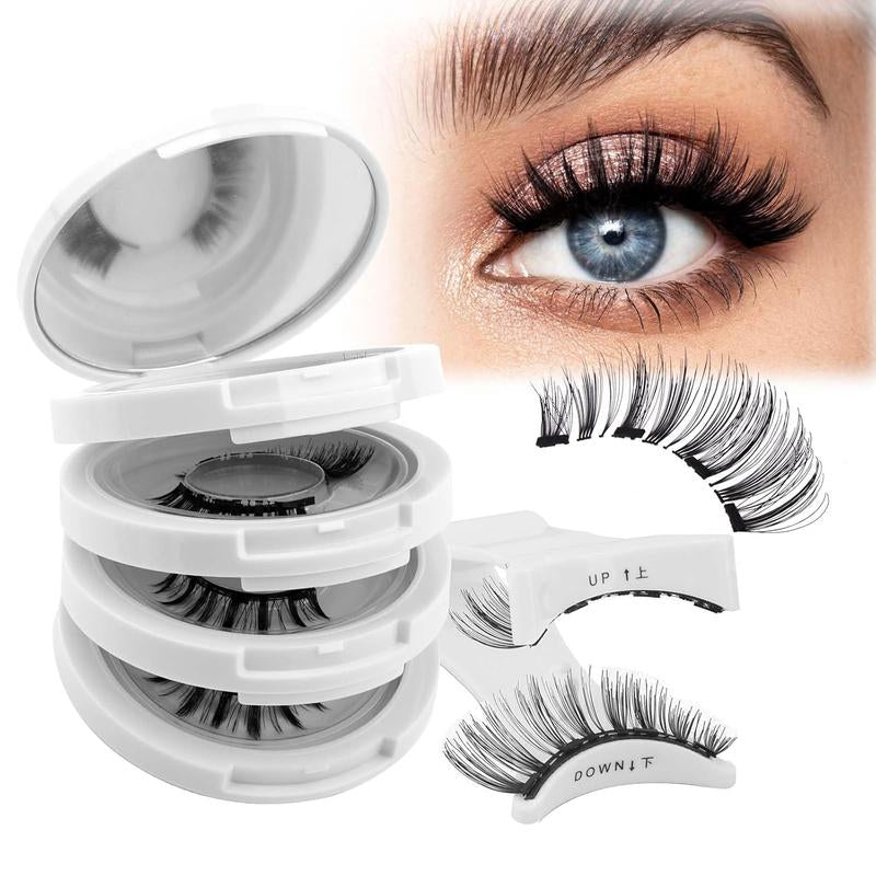 Reusable Magnetic Eyelashes 4 Pairs - Natural Look Kit with Applicator, Easy to Wear & Remove All-Day Comfort Cat Makeup